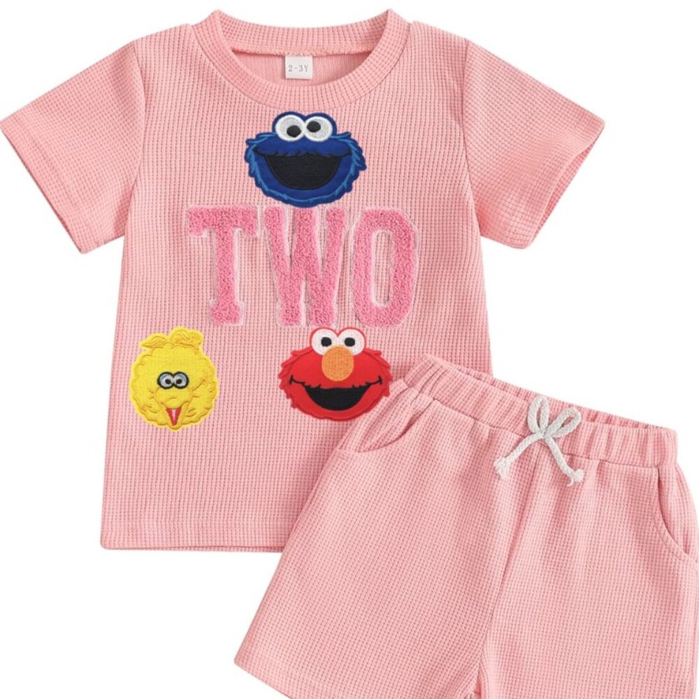 Pink Girl Second Birthday Cookie Monster Outfit Shirt Shorts Sesame Clothes